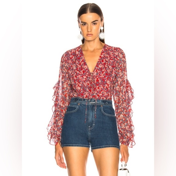 Nicholas Blossom Ruffle Blouse in Red - Picture 3 of 16